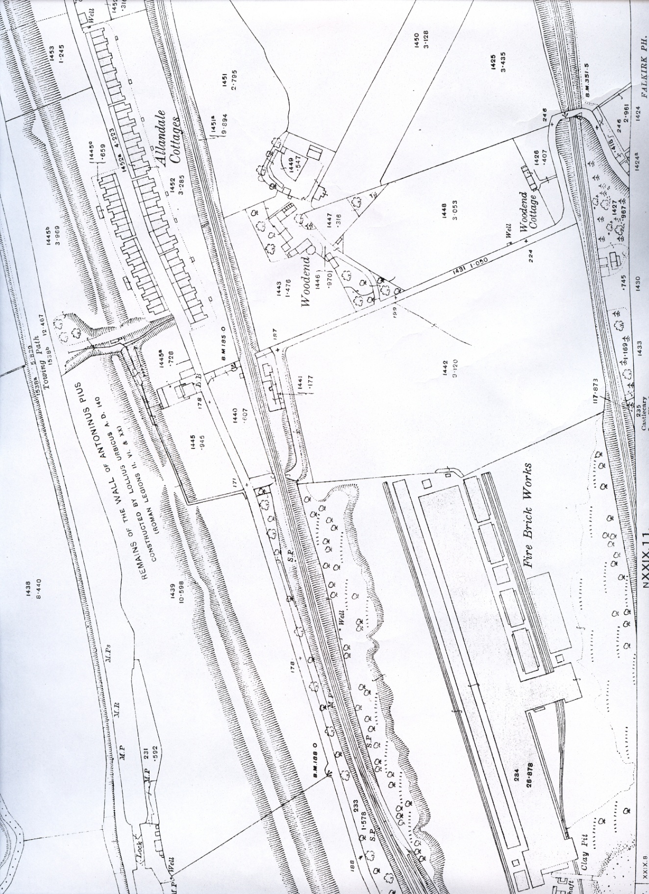 Map showing Woodend and Brick Works area