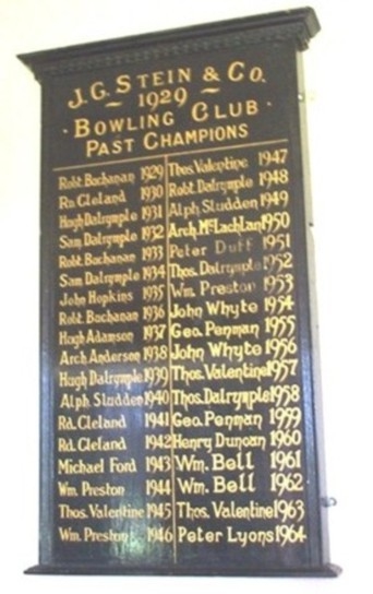 J.G. Stein & Co. Bowling Club Past Champions Board